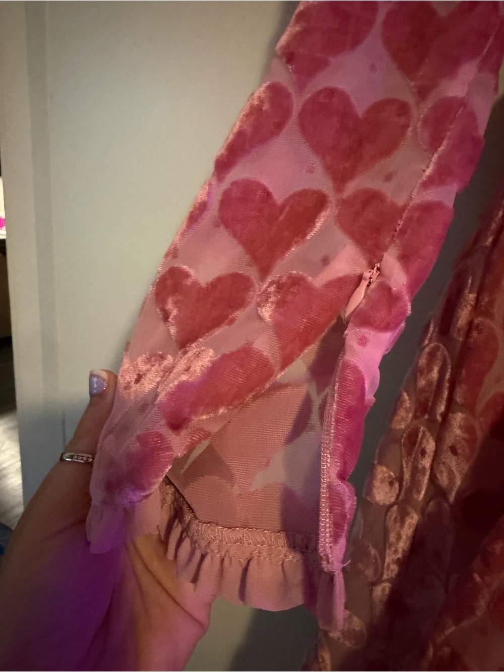 For Love and Lemons Pink Heart Velvet Sweetheart Mini Dress - Picture 7 of 9